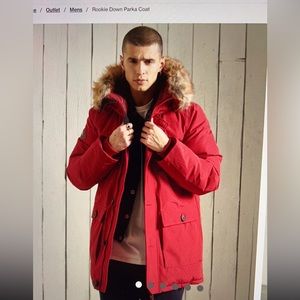 Men superdry red rookie down Parker coat